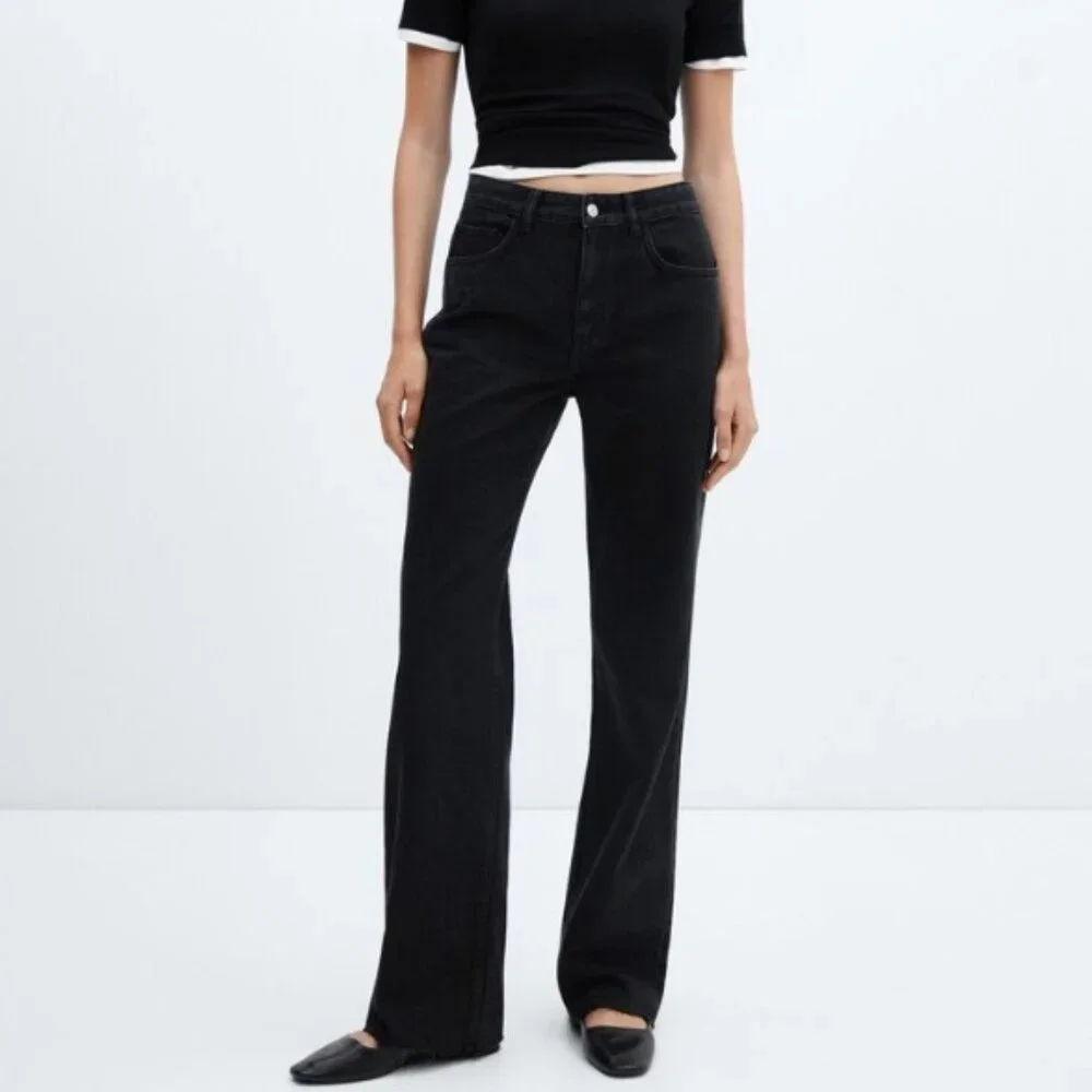 Mango Black Wide leg mid-rise jeans - Size 8 - EUC - Picture 2 of 4